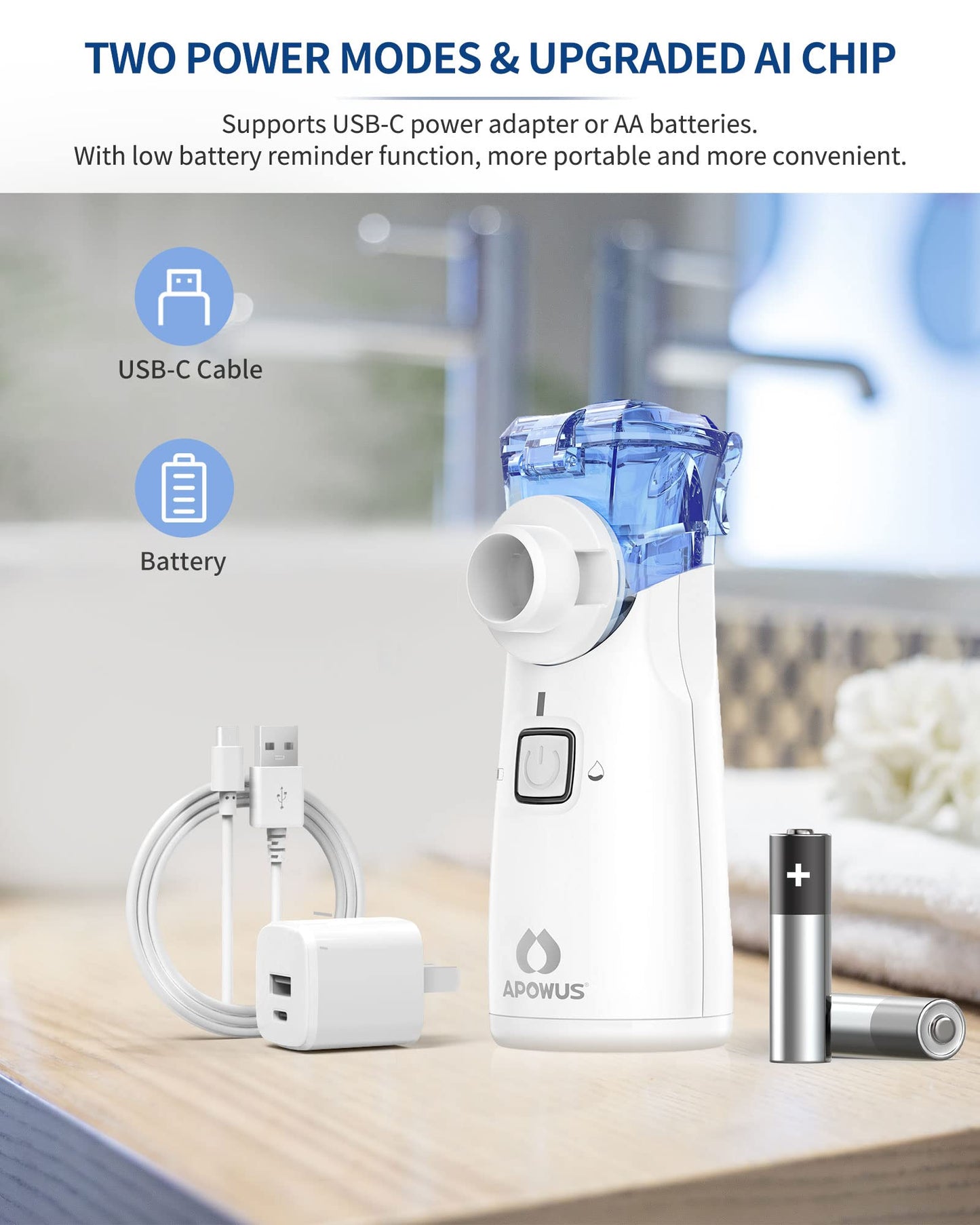 APOWUS Portable Nebulizer - Nebulizer for Adults and Kids, Nebulizer Machine for Adults and Kids with 3 Nebulizer Masks and Adjustable Nebulization Rate, Handheld and Easy to Use APOWUS