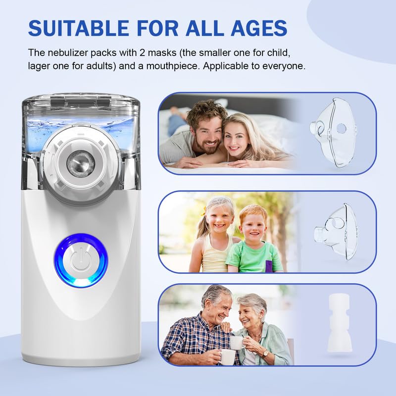 AU YAT Nebulizer, Nebulizer for Adults & Kids, Portable Nebulizer with 2 Masks & Mouthpiece, Quiet Working, 2 Adjustable Mode, Rechargeable Nebulizer Machine for Travel & Home Use