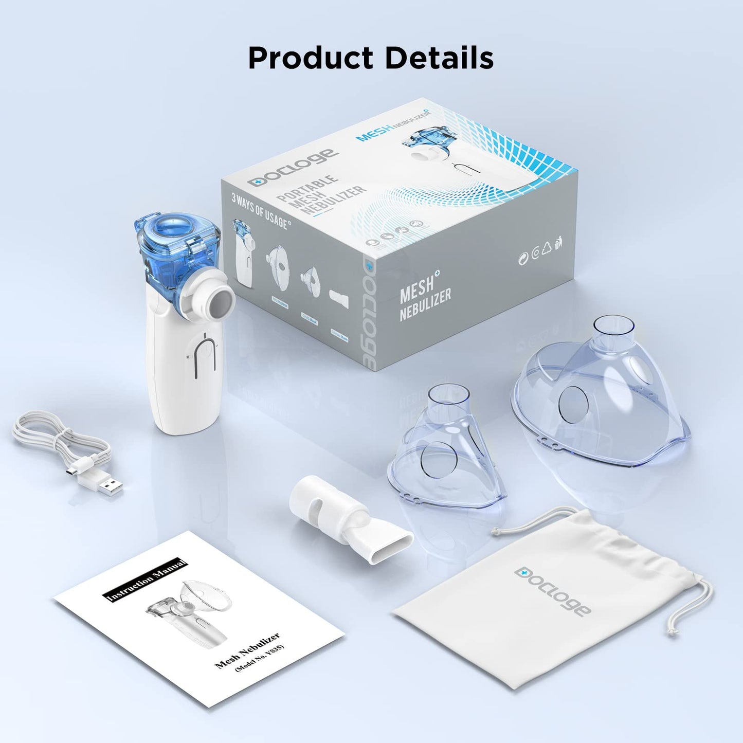 DOCLOGE	Portable Nebulizer - Nebulizer Machine for Adults and Kids, Mesh Nebulizer with Mouthpiece, Kids and Adults Mask for Travel and Home Usage