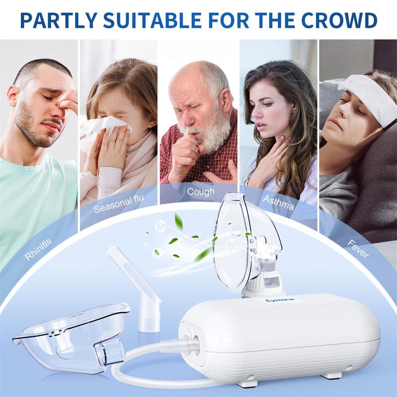 Eyenurse Nebulizer for Adults& Kids, Portable Nebulizer Machine, Quiet Handheld Nebulizer for Breathing Treatment with Mouthpiece& 2Masks, Compressor Nebulizer System with Tubing Kit for Home Use